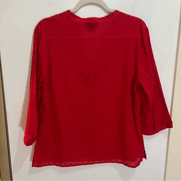 Talbots Red Ruffle Swiss Dot 3/4 length Sleeve Blouse Medium - Picture 2 of 6